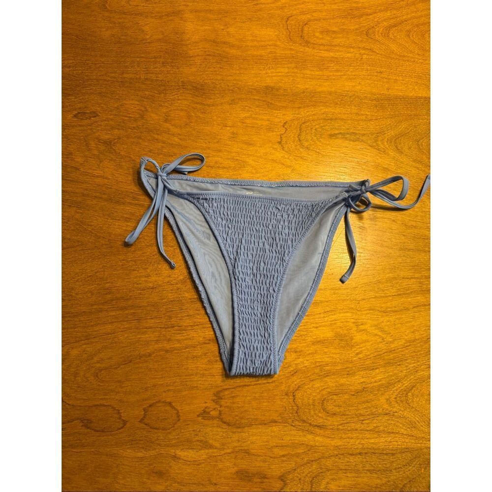 Aerie Women's Crinkled Smocked Side-Tie Cheeky Bikini Bottom Light Blue Large